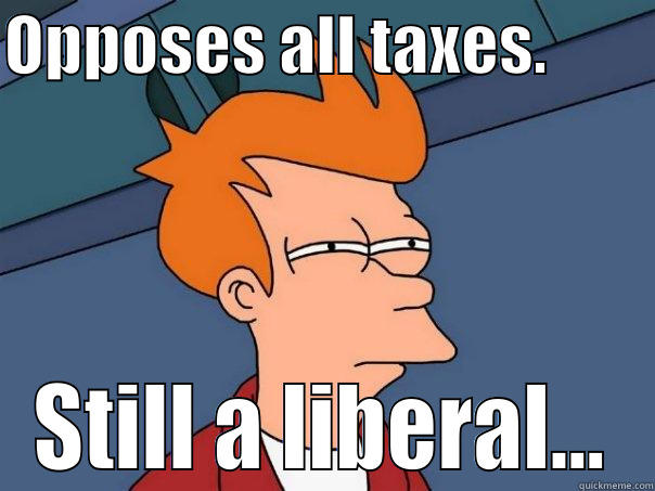 OPPOSES ALL TAXES.         STILL A LIBERAL... Futurama Fry