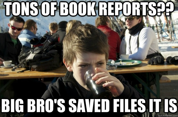 Tons of book reports?? big bro's saved files it is - Tons of book reports?? big bro's saved files it is  Lazy Primary School Student