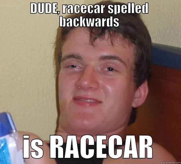 DUDE, RACECAR SPELLED BACKWARDS IS RACECAR 10 Guy