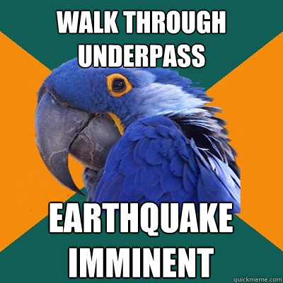 walk through underpass earthquake
imminent  Paranoid Parrot