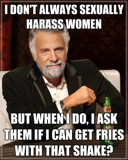 I don't always sexually harass women but when I do, I ask them if I can get fries with that shake?  The Most Interesting Man In The World