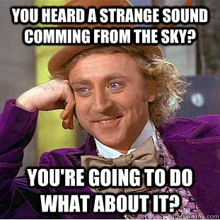 you heard a strange sound comming from the sky? You're going to do what about it?   Creepy Wonka