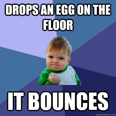 Drops an egg on the floor it bounces  Success Kid