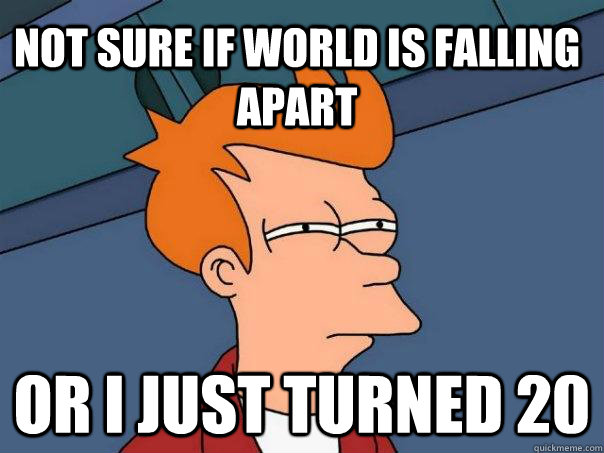 not sure if world is falling apart or i just turned 20  Futurama Fry