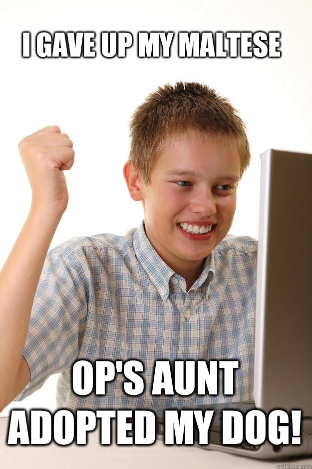 I gave up my Maltese  OP's aunt adopted my dog!  1 time internet