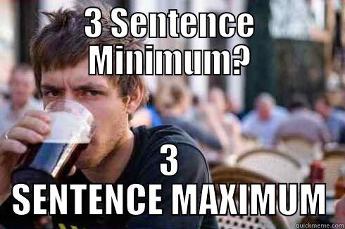 3 SENTENCE MINIMUM? 3 SENTENCE MAXIMUM Lazy College Senior