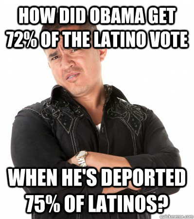 How did Obama get 72% of the Latino vote when he's deported 75% of Latinos? - How did Obama get 72% of the Latino vote when he's deported 75% of Latinos?  Misc