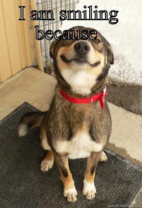 I AM SMILING BECAUSE   Good Dog Greg