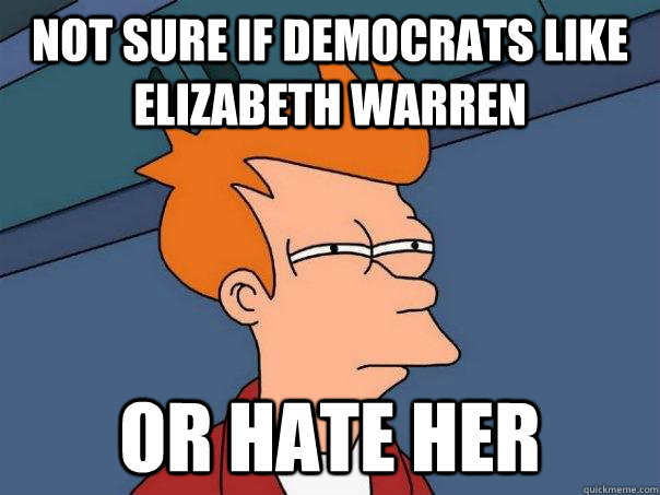 Not sure if democrats like elizabeth warren or hate her  Futurama Fry