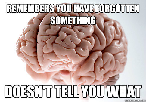 Remembers you have forgotten something doesn't tell you what  Scumbag Brain