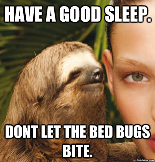 Have a good sleep. dont let the bed bugs bite.  rape sloth