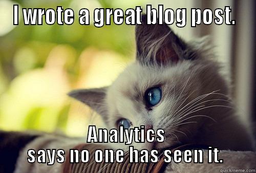 Content Problems Cat - I WROTE A GREAT BLOG POST.  ANALYTICS SAYS NO ONE HAS SEEN IT.  First World Problems Cat