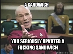 A sandwich you seriously upvoted a fucking sandwich  Annoyed Picard