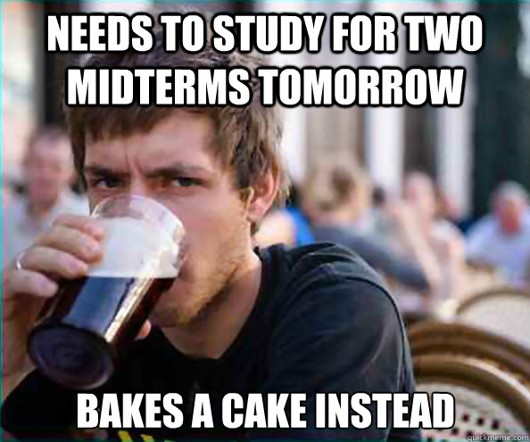 needs to study for two midterms tomorrow bakes a cake instead  Lazy College Senior