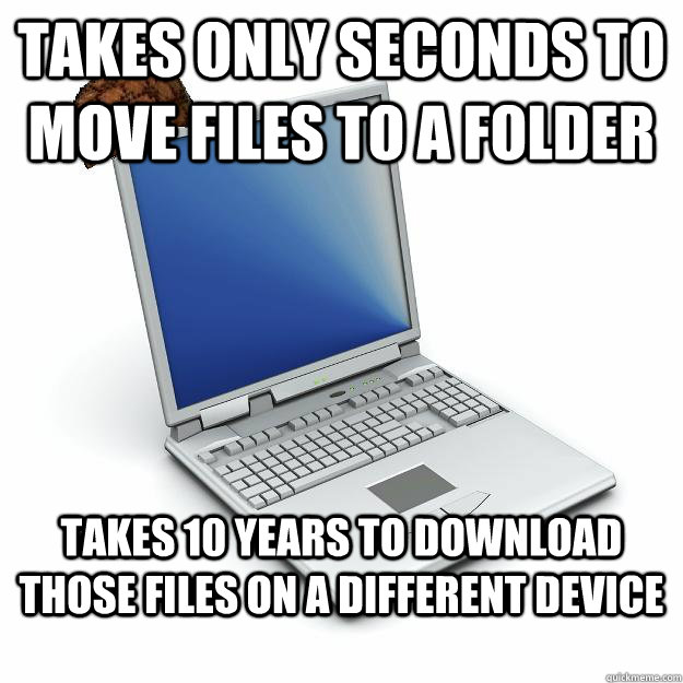 Takes only seconds to move files to a folder Takes 10 years to download those files on a different device  