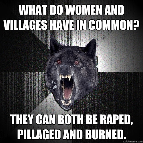 What do women and villages have in common? They can both be raped, pillaged and burned.  Insanity Wolf