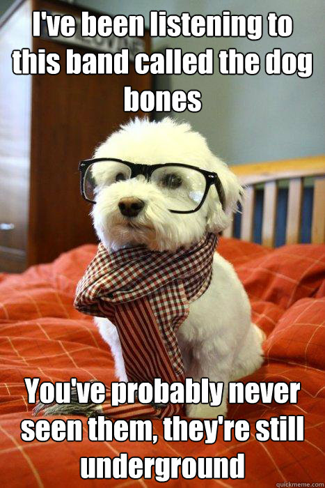 I've been listening to this band called the dog bones You've probably never seen them, they're still underground  Hipster Dog