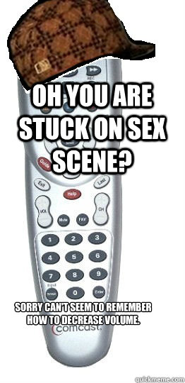 Oh you are stuck on sex scene? Sorry can't seem to remember how to decrease volume.  - Oh you are stuck on sex scene? Sorry can't seem to remember how to decrease volume.   Scumbag Remote