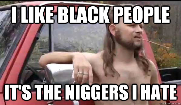 I like black people It's the niggers I hate  Almost Politically Correct Redneck