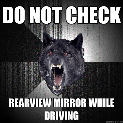 Do not check  rearview mirror while driving  Insanity Wolf
