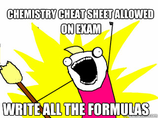 chemistry cheat sheet allowed write all the formulas on exam  All The Things