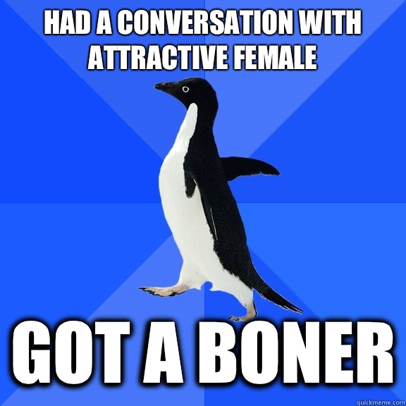 Had a conversation with attractive female Got a boner  Socially Awkward Penguin