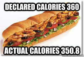 declared calories 360 actual calories 350.8  Good Guy Subway