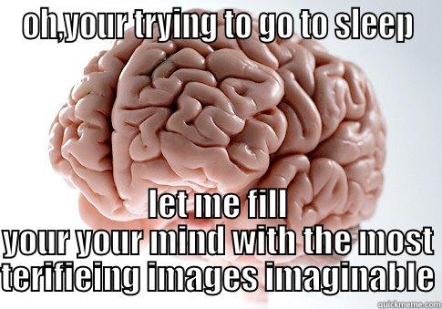 OH,YOUR TRYING TO GO TO SLEEP LET ME FILL YOUR YOUR MIND WITH THE MOST TERIFIEING IMAGES IMAGINABLE Scumbag Brain