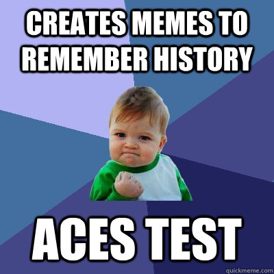 Creates memes to remember history Aces test  Success Kid