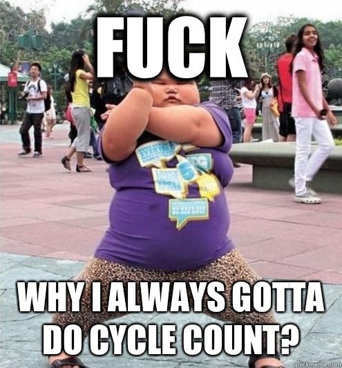 FUCK Why I always gotta do cycle count?  Fat chinese kid