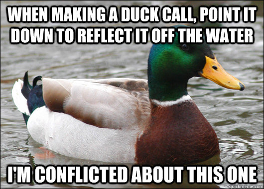 When making a duck call, point it down to reflect it off the water I'm conflicted about this one  Actual Advice Mallard