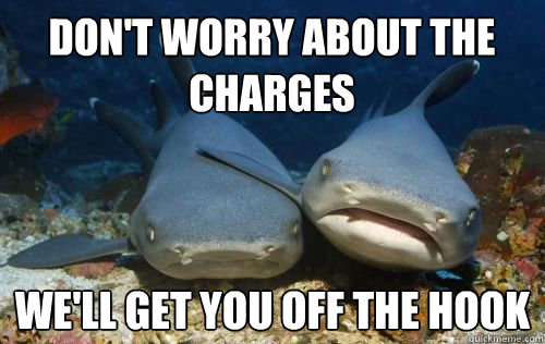 don't worry about the charges we'll get you off the hook  Compassionate Shark Friend