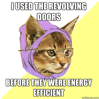 I used the revolving doors  before they were energy efficient  Hipster Kitty