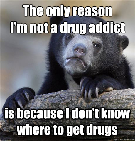 The only reason
I'm not a drug addict is because I don't know where to get drugs  Confession Bear