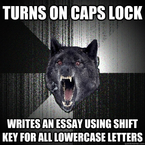 turns on caps lock writes an essay using shift key for all lowercase letters  Insanity Wolf