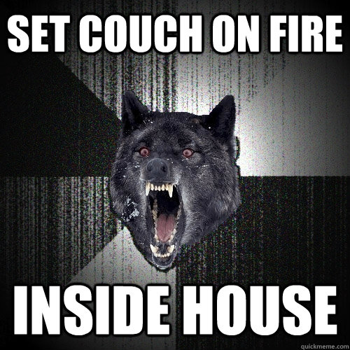 set couch on fire inside house  Insanity Wolf
