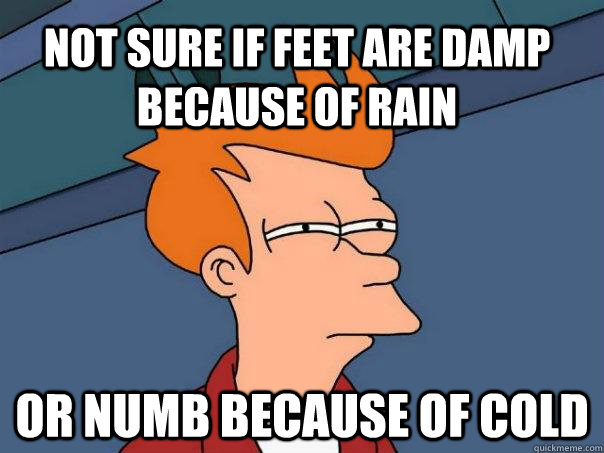 Not sure if feet are damp because of rain or numb because of cold  Futurama Fry