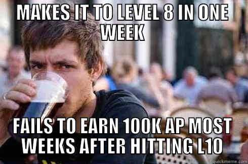 MAKES IT TO LEVEL 8 IN ONE WEEK FAILS TO EARN 100K AP MOST WEEKS AFTER HITTING L10 Lazy College Senior