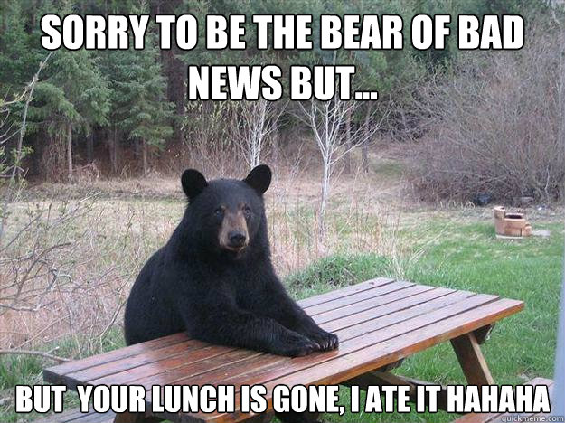 SORRY TO BE THE BEAR of bad news but... But  your lunch is gone, I ate it hahaha  