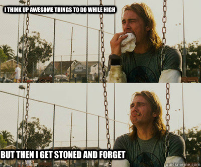 I think up awesome things to do while high but then I get stoned and forget  First World Stoner Problems