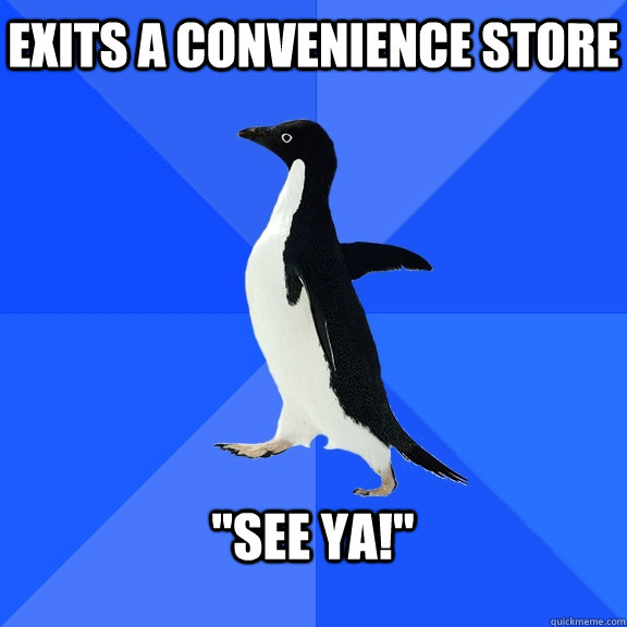 exits a convenience store   