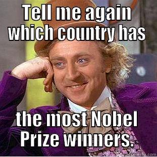 TELL ME AGAIN WHICH COUNTRY HAS THE MOST NOBEL PRIZE WINNERS. Creepy Wonka