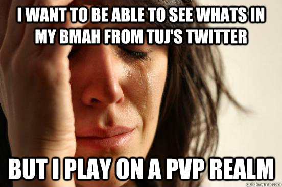 I Want to be able to see whats in my BMAH from TUJ's Twitter But I play on a PvP realm  First World Problems