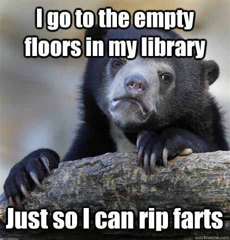 I go to the empty floors in my library Just so I can rip farts  Confession Bear