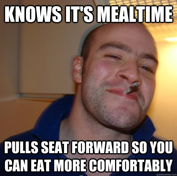 Knows it's mealtime pulls seat forward so you can eat more comfortably - Knows it's mealtime pulls seat forward so you can eat more comfortably  Misc