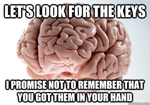 Let's look for the keys I promise not to remember that you got them in your hand  Scumbag Brain