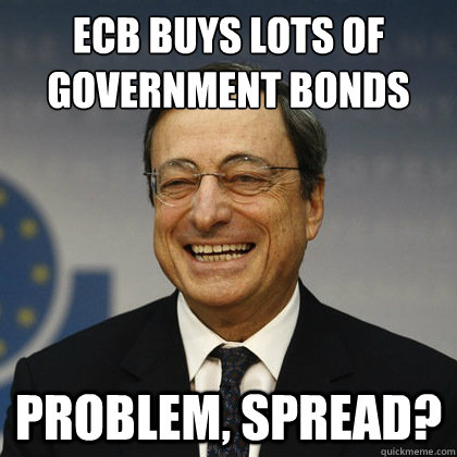 ECB buys lots of
government bonds Problem, spread? - ECB buys lots of
government bonds Problem, spread?  Mario Draghi