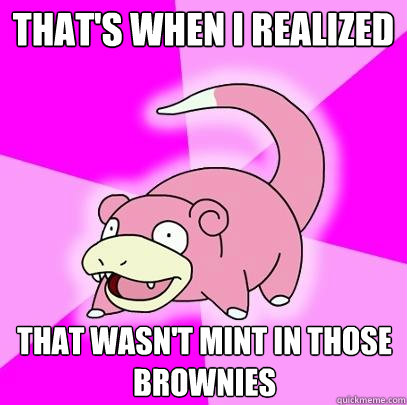 that's when I realized that wasn't mint in those brownies  Slowpoke