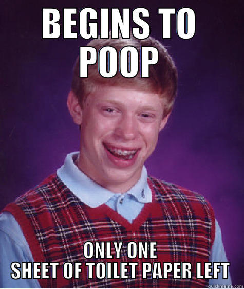 BEGINS TO POOP ONLY ONE SHEET OF TOILET PAPER LEFT Bad Luck Brian