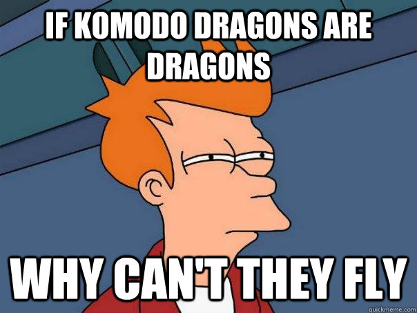 if komodo dragons are dragons why can't they fly - if komodo dragons are dragons why can't they fly  Futurama Fry